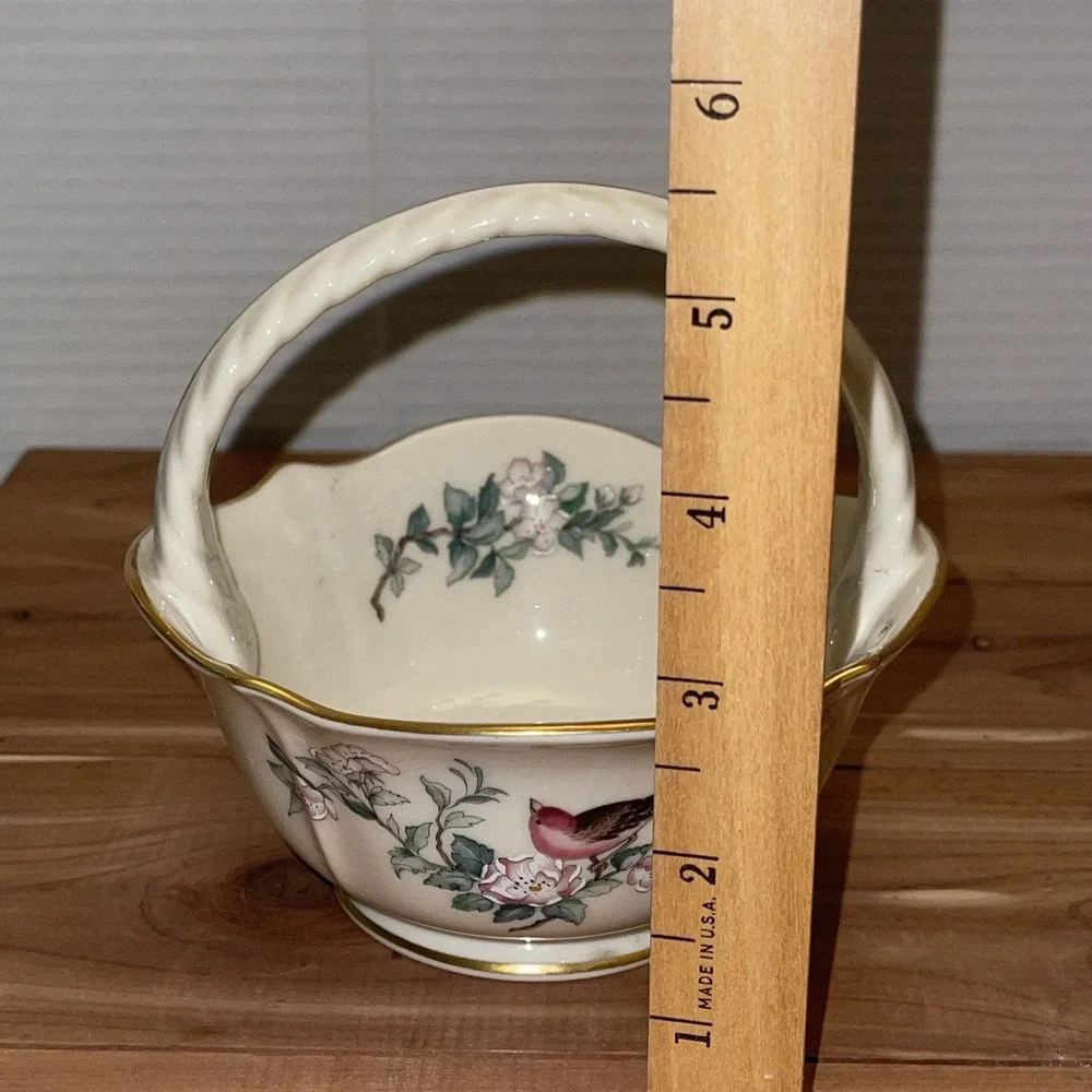 Vintage Lenox serenade basket hand decorated 24k gold bird floral porcelain